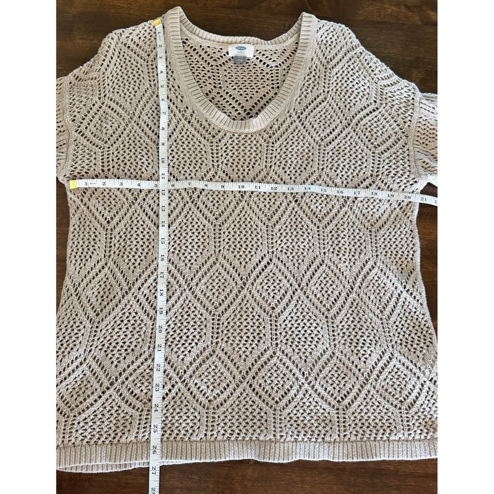 Old Navy Womens XXL Tan Cotton Open Knit Pointelle V-Neck Sweater Long Sleeve - Picture 6 of 6
